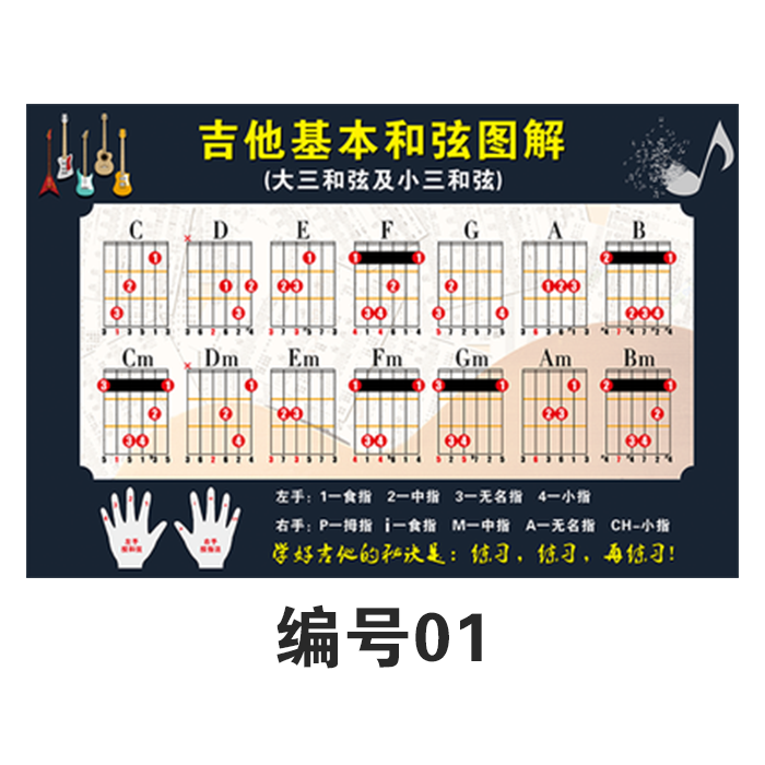 艺嘉赫墙贴/装饰贴 吉它基本和弦图解自学指法图吉他.