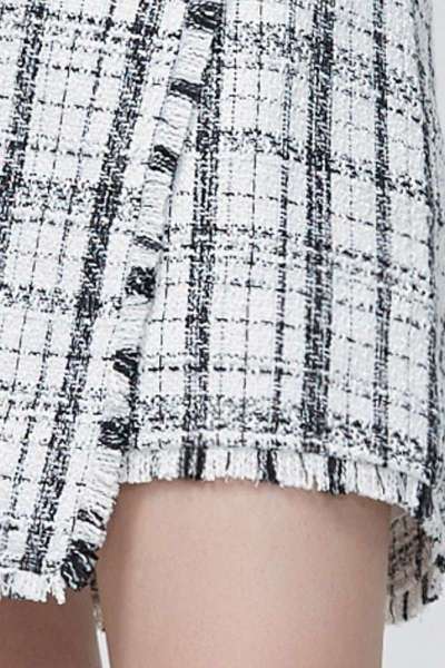 [1件5折价:70]MECITY女装2020秋季新款毛边梭织粗花格纹拼接设计小香风半身裙女