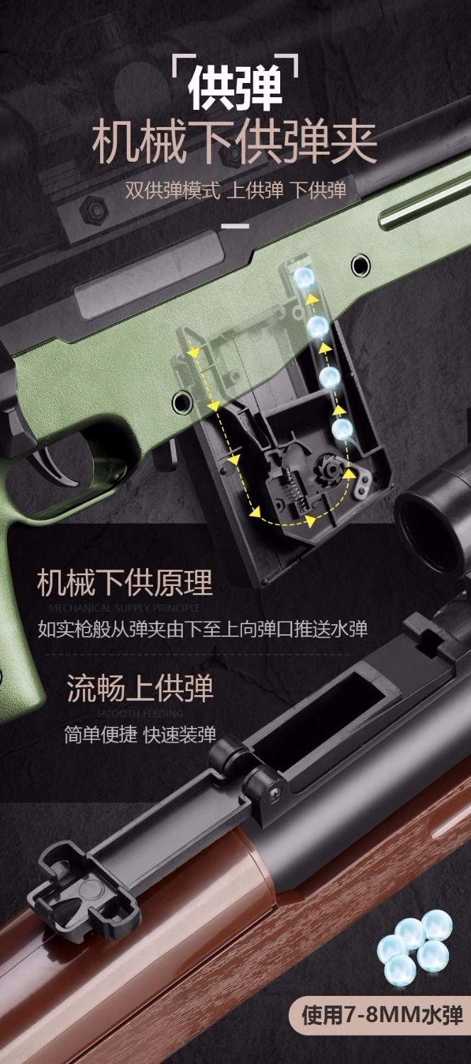 【优选好货】98k狙击m416突击步awm金龙骨吃鸡水弹m24儿童 【手电一体