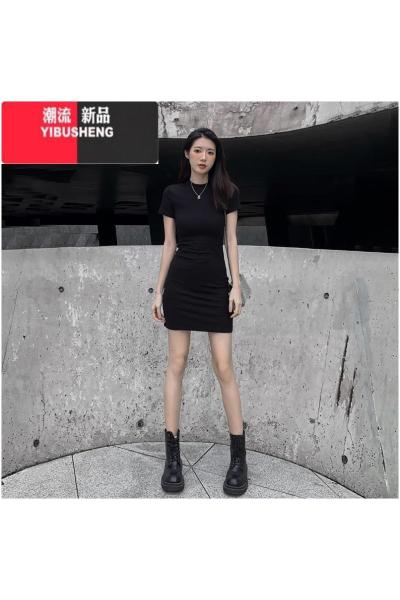 YIBUSHENG辣妹性感针织修身连衣裙女季小个子气质显瘦紧身黑色包臀裙