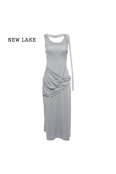 NEW LAKE## chill慵懒随性舒适收腰显瘦吊带裙女 百搭飘带连衣裙