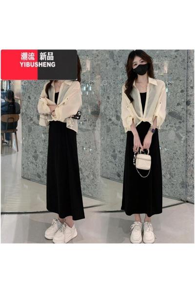 YIBUSHENG时尚连衣裙套装女2024季新款洋气显瘦防晒衬衫搭配吊带裙两件套