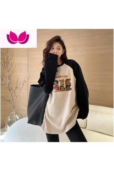 七斓长袖t恤女设计感小众2023春季新款打底衫内搭中长款拼色上衣