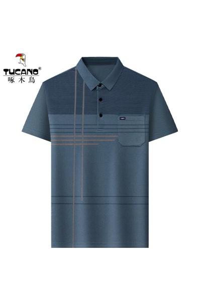 啄木鸟中老年爸爸夏装T恤短袖翻领上衣真口袋男士POLO衫夏季新款