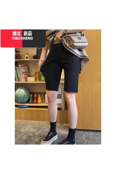 YIBUSHENG季新款腰头字母松紧腰五分裤女宽松大码休闲显瘦减龄骑行裤短裤
