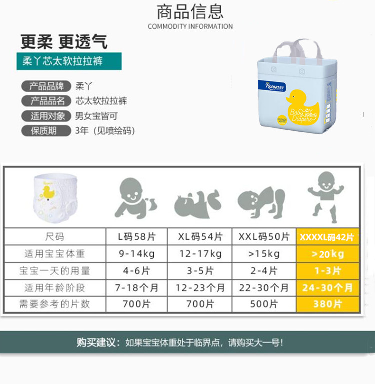 柔丫芯太软系列xxxxl码拉拉裤夏季超薄透气小内裤式婴儿纸尿裤男女女