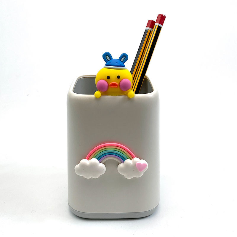 创意个性可爱卡通公仔笔筒桌面收纳盒时尚儿童学生文具办公室摆件灰色