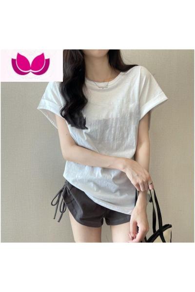 七斓白色质感短袖t恤女夏季2023新款美式复古字母印花女装上衣服