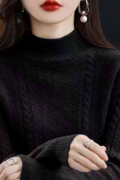 新款衫女半高领气质加厚保暖羊毛衫宽松打底衫女毛衣
