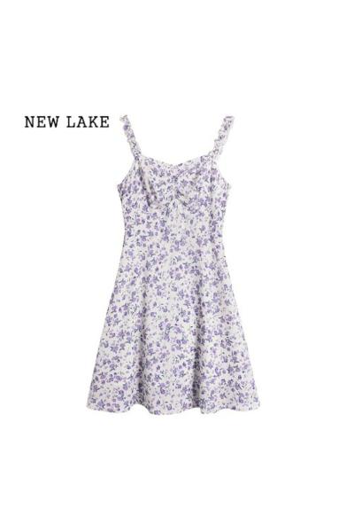 NEW LAKE2024年新款法式初恋小个子碎花吊带连衣裙开衫两件套装女夏季