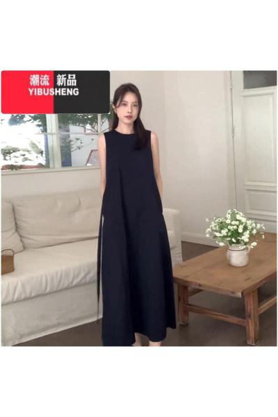 YIBUSHENG赫本风无袖黑色连衣裙子女季2024新款小众设计法式气质背心长裙