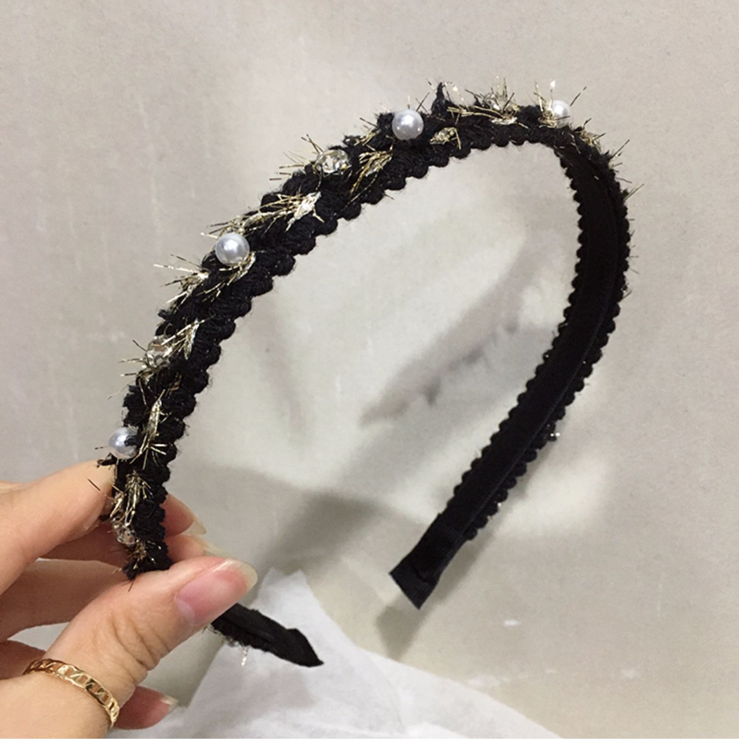 网红2020新款珍珠发箍韩国细边超仙名媛复古甜美小香风头箍女外带白色