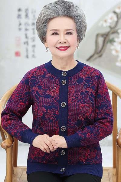 迪鲁奥(DILUAO)奶奶装秋装针织衫中老年女装保暖毛衣宽松妈妈开衫外套秋冬款老年人衣服