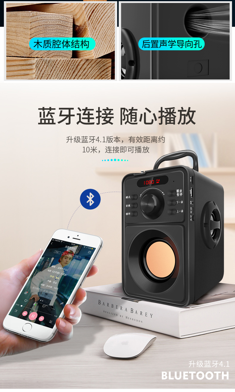 雅兰仕earisef10户外蓝牙音箱广场舞音响插卡无线低音炮u盘家用手提大