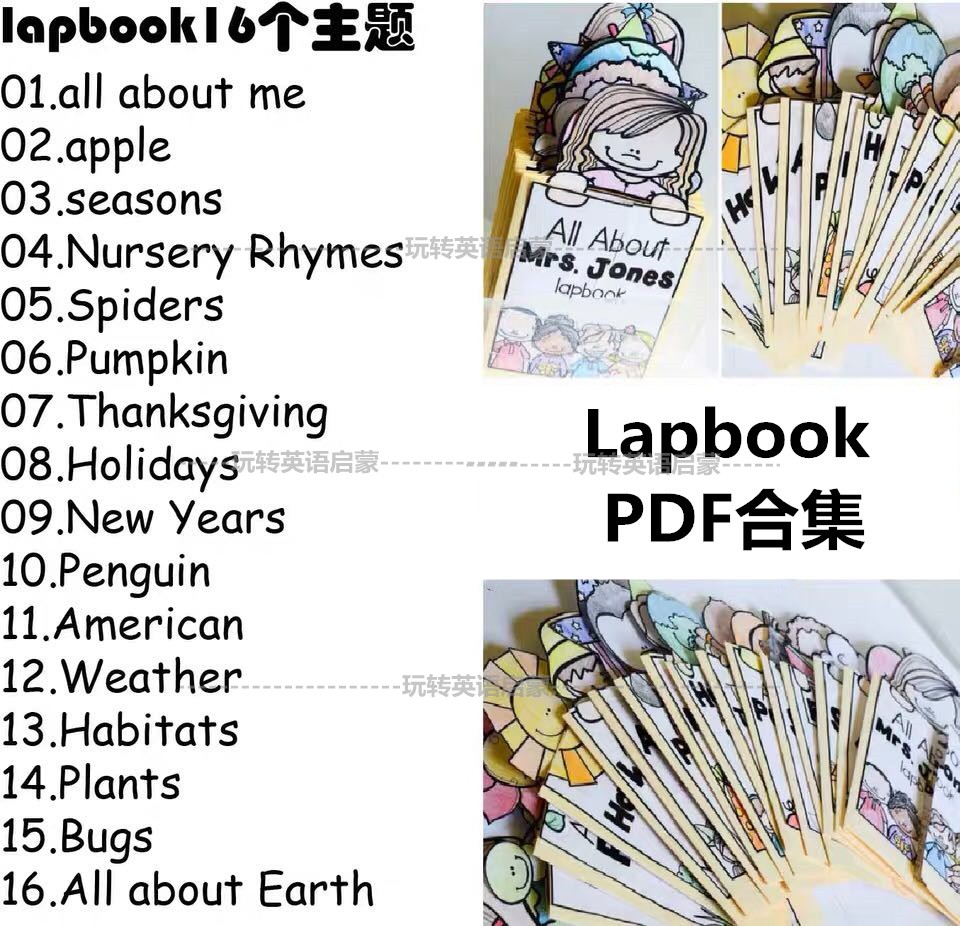 英语手工素材diy翻翻书lapbook设计素材源文件16个题模板合集