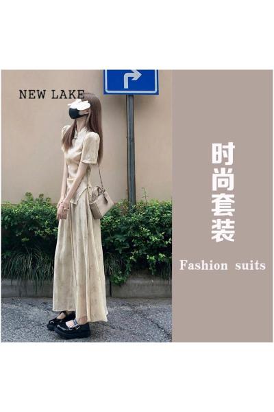 NEW LAKE夏季新款新中式国风套装设计感小众改良旗袍盘扣连衣裙子两件套装