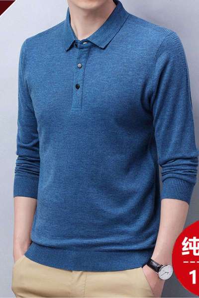 免费试穿 春秋季100%羊绒衫T恤牧绒多斯打底衫男高档纯色翻领T恤中年商务毛衣打底100纯羊毛衫套头商务羊绒衫男士毛衣