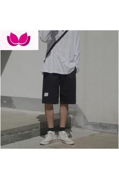 七斓E夏装男短裤韩版宽松贴标百搭休闲裤chic学生直筒五分裤