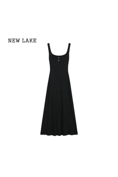 NEW LAKE纯欲性感吊带背心裙气质黑色连衣裙女法式设计感收腰显瘦长裙子夏
