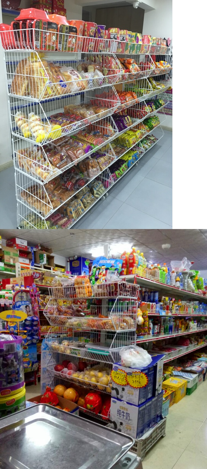 超市货架斜口篮零食货架药店架便利店食品叠笼药店玩具架移动