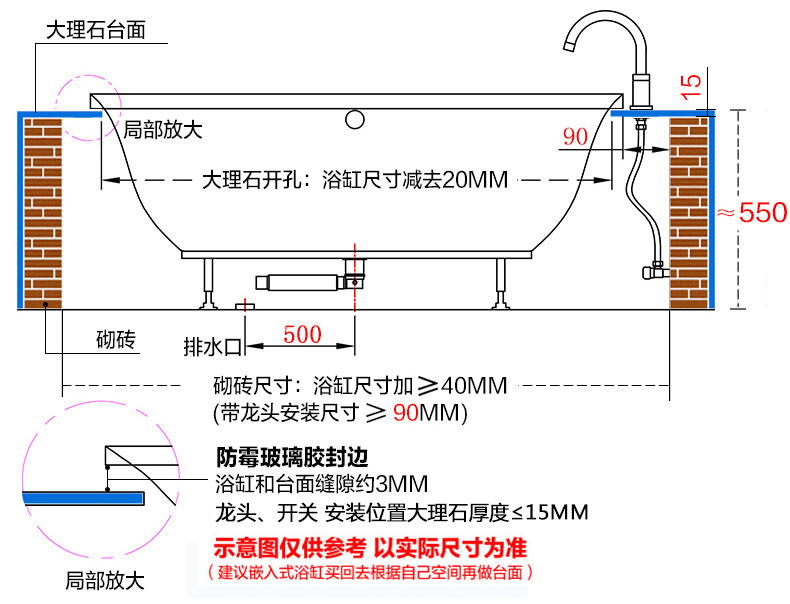 沃特玛圆形双人按摩浴缸亚克力嵌入式浴池冲浪按摩恒温泡泡水底灯欧式