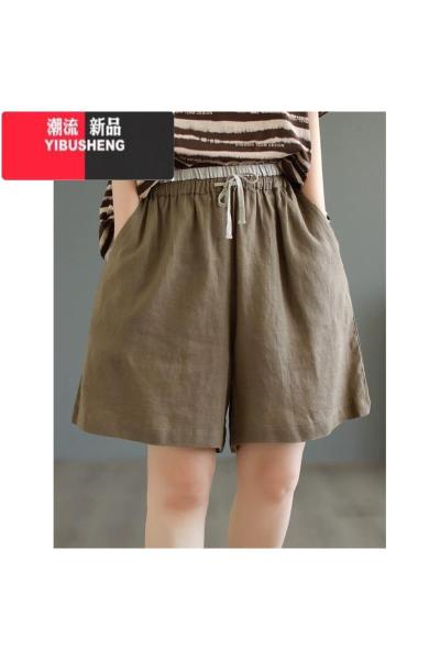YIBUSHENG高腰垂感棉麻阔腿短裤女季薄款宽松显瘦休闲热裤百搭亚麻五分裤