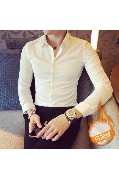 SUNTEK长袖衬衫男韩版修身帅气衣服男士秋季上衣寸衫潮流正装白衬衣男装衬衫