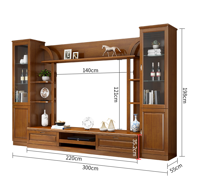 唐臻实木电视柜墙柜组合现代中式客厅大小户型整体电视背景柜影视地柜