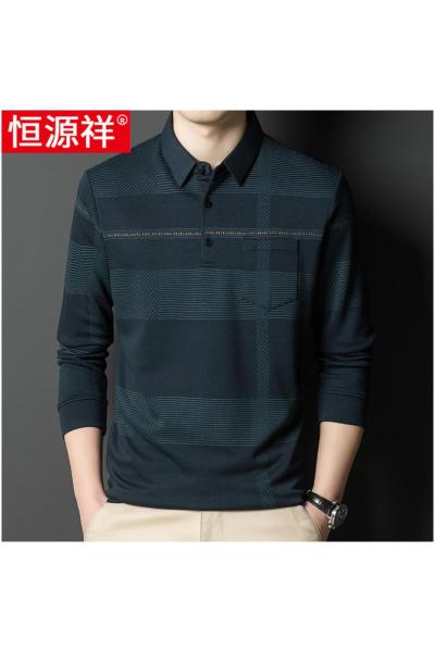 恒源祥春秋季长袖t恤男士中老年翻领打底衫薄款爸爸装宽松上衣服
