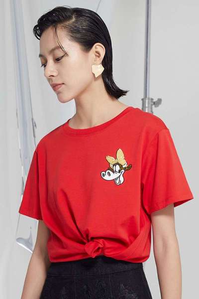 [2件3折价:72]迪士尼联名MECITY女装21春季新款可爱减龄圆领刺绣图案短袖T恤
