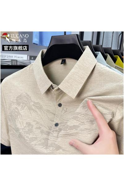 啄木鸟2025新款男士短袖t恤翻领polo衫休闲百搭爸爸父亲t恤夏装C