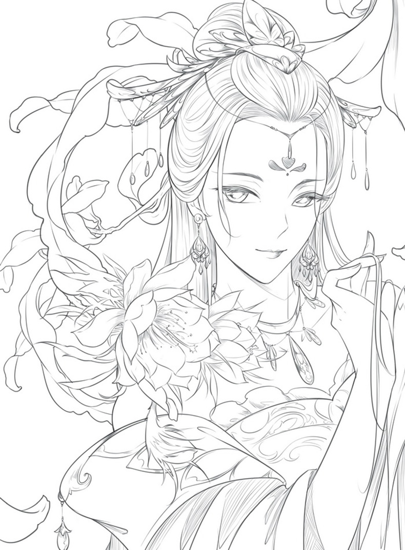 质量保证正版 唯美古风涂色线描集《思美人醉花颜》飞乐鸟美术书零