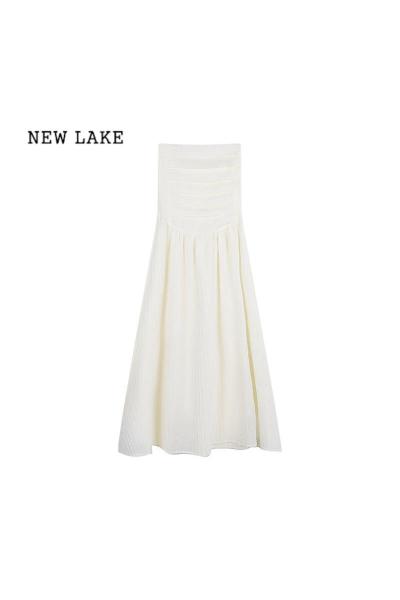 NEW LAKE法式白色小众无袖抹胸连衣裙女装设计感夏季纯欲长裙显瘦过膝裙子