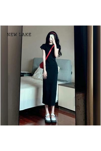 NEW LAKE黑色连衣裙女夏季2024年新款设计感小众高级感气质长裙子修身显瘦