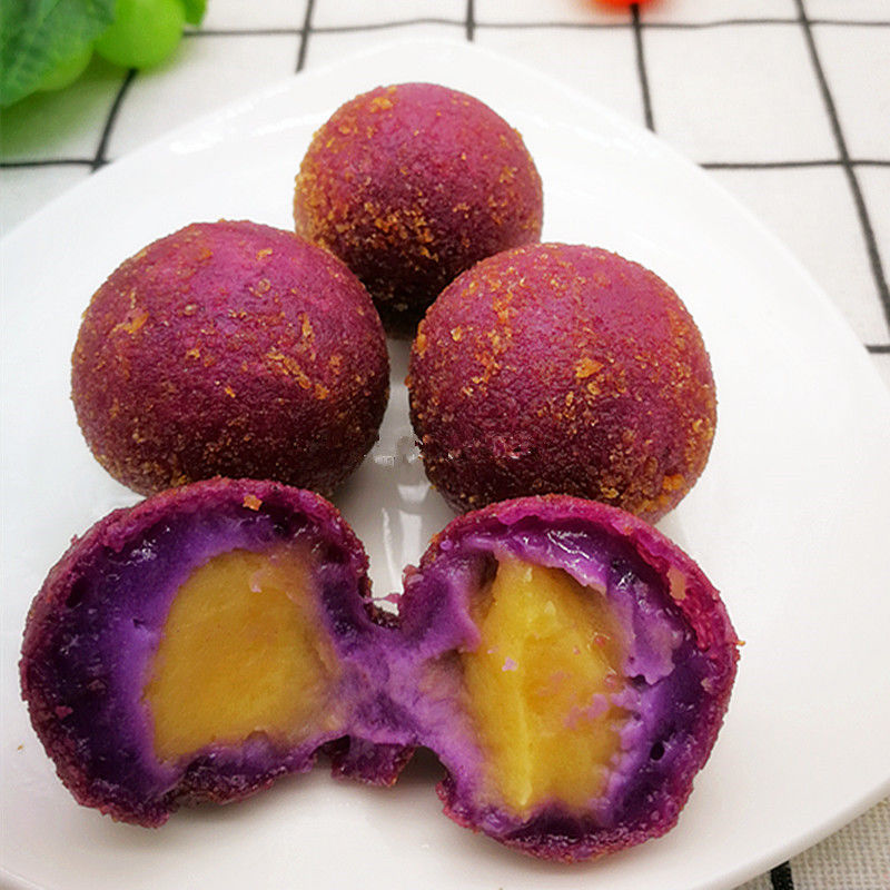 48个紫薯豌豆球油炸早茶小吃甜点心紫薯丸子冷冻半面食糯米紫薯球
