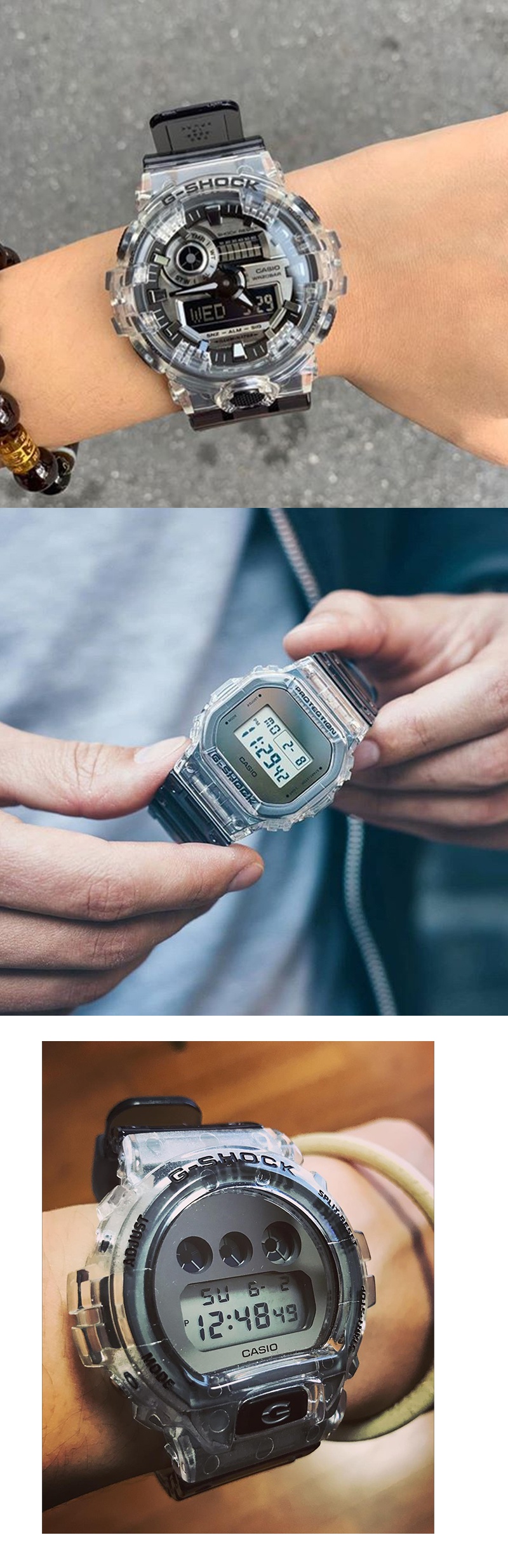 卡西欧(casio)冰韧系列运动冰块限定透明灰石英表男女手表dw6900sk