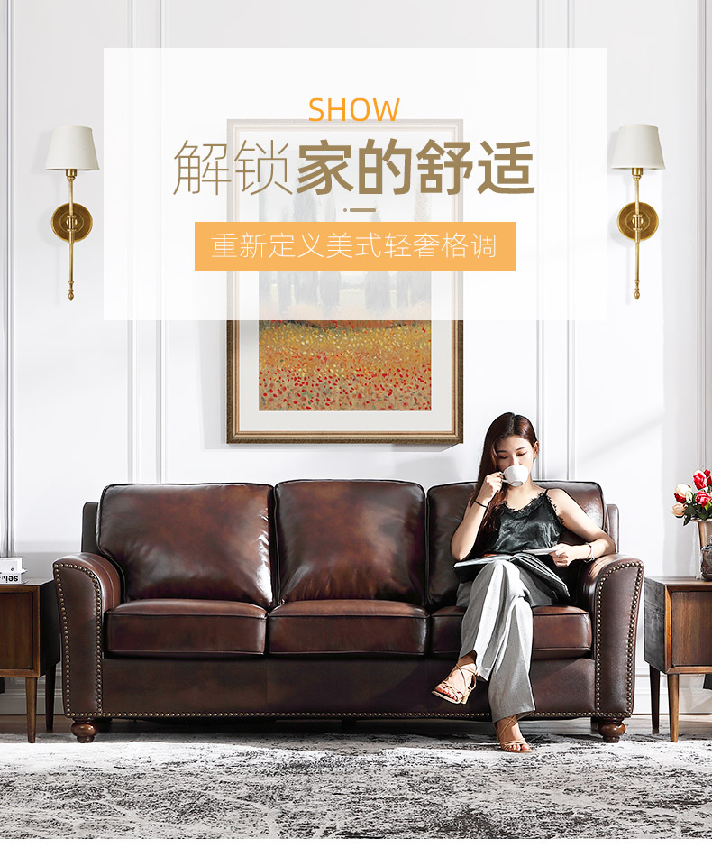 ashley爱室丽 沙发 美式真皮沙发 客厅家具 实木头层牛皮沙发 小户型