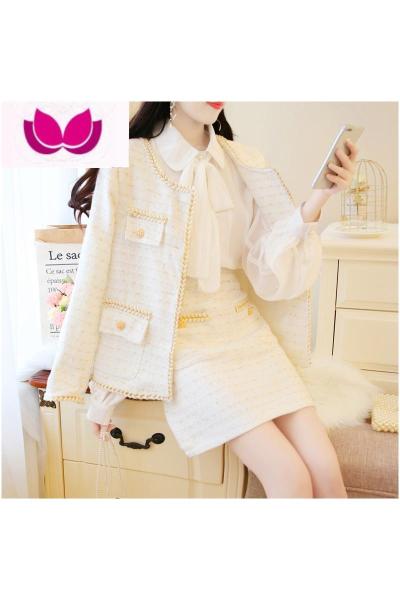 七斓2023春装新款时尚韩版显瘦气质名媛三件套女洋气小香风套装裙