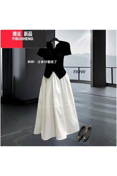 YIBUSHENG季2024新款盐系轻熟奶系茶系穿搭一整套法式连衣裙子女两件套装