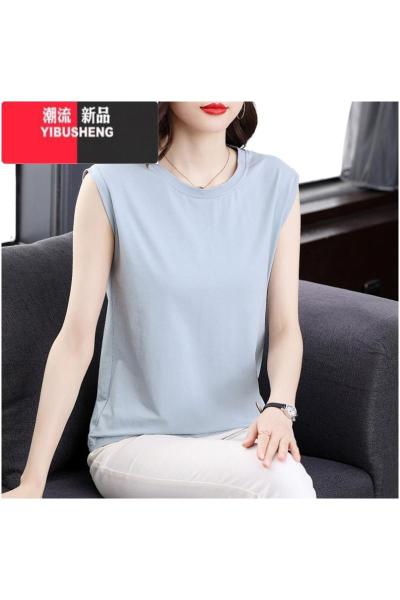 YIBUSHENG无袖t恤女装2024季新款洋气背心体恤衫大码胖mm宽松上衣服