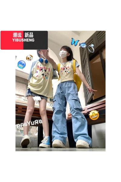 YIBUSHENG季多巴胺穿搭正肩T恤女y2k甜辣妹短款小众闺蜜装插肩短袖小上衣