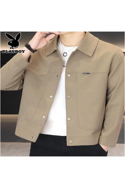 花花公子翻领夹克男士2025秋季新款高端暗扣上衣服宽松休闲外套男