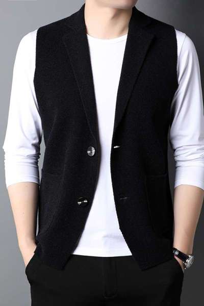 免费退换 牧绒多斯冬男士开衫毛衣背心西装马甲翻领针织无袖坎肩毛马夹春秋单外套专柜正品马甲小外套