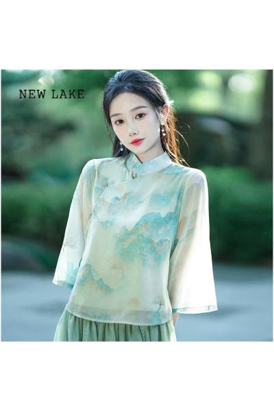 NEW LAKE汉服套装女夏中国风禅意女装改良旗袍两件套连衣裙新中式茶艺服装