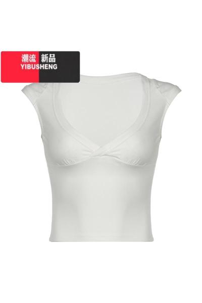 YIBUSHENGDARLINGAGA基础低胸V领纯色百搭短袖T恤女磨毛牛奶丝修身打底上衣