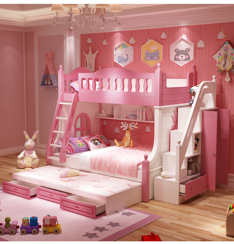 苏宁精选 儿童床上下床女孩公主实木高低床母子梦幻城堡上下铺木床