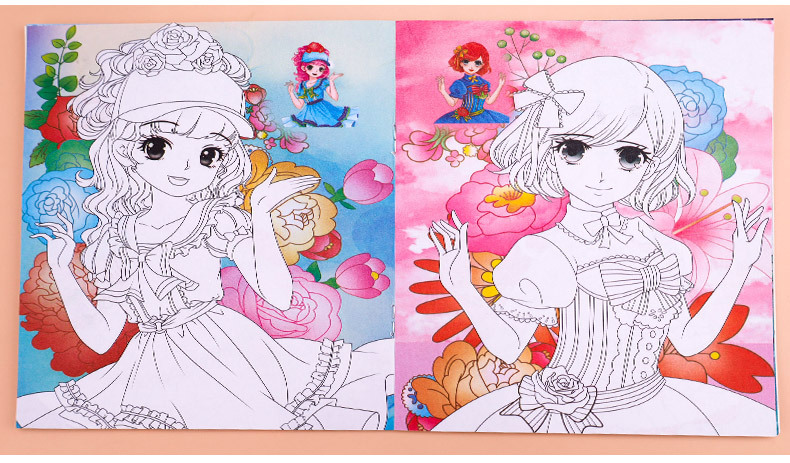 公主涂色书美少女学画涂鸦填色本女孩画画书儿童图画绘画卡通人物