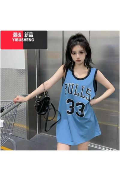 YIBUSHENG下衣失踪t恤女无袖中长款球衣美式复古外穿运动宽松背心潮
