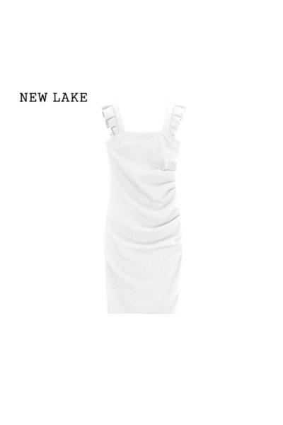 NEW LAKE法式高级感白色连衣裙女气质名媛性感收腰显瘦无袖吊带包臀短裙子