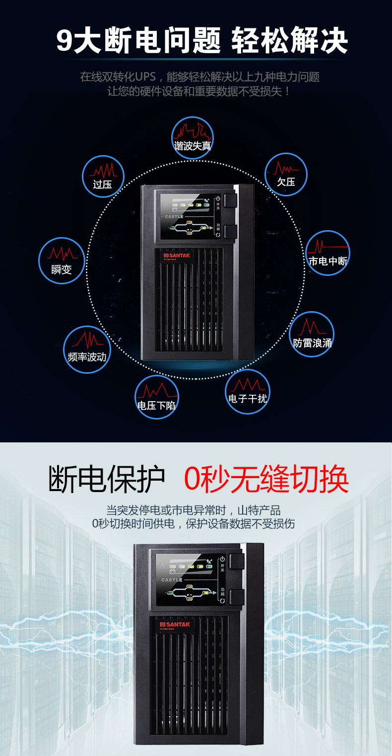 山特ups不间断电源 c1ks 1kva/800w 后备延时8小时 配